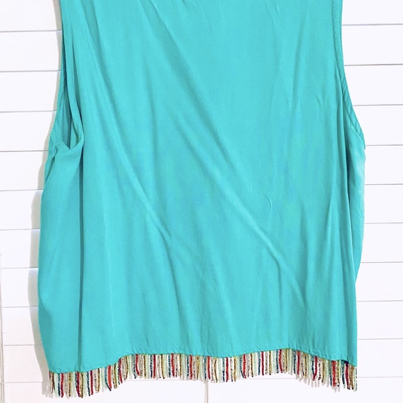 Paradiso Teal Beaded Crop Top - Picture 4 of 7